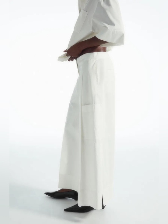COS Pants - COS Elasticized Pleated Culottes White Cotton